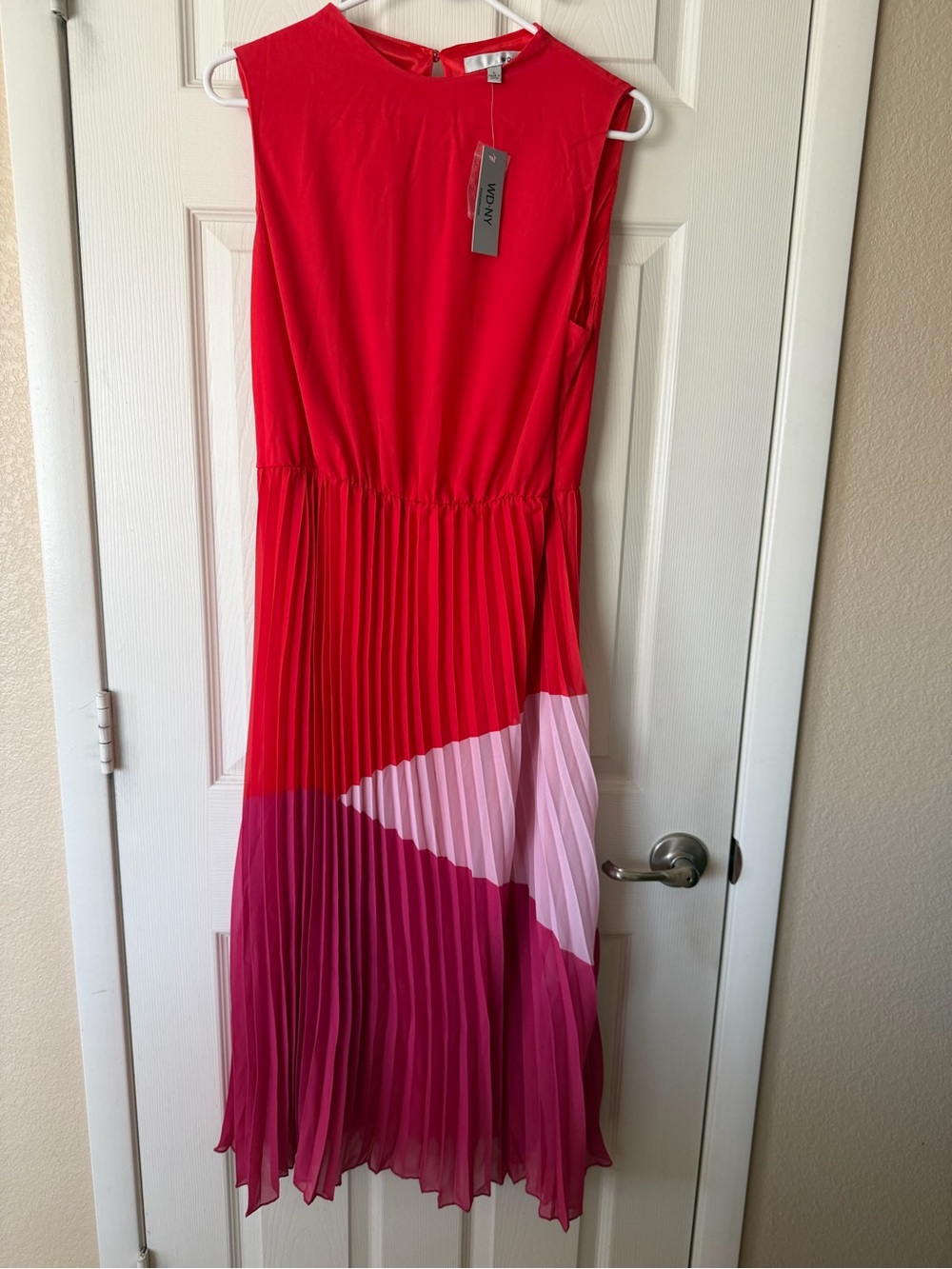A New Day Women's Red Pleated Colorblock Midi Dress